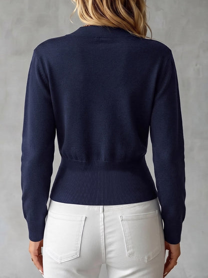 Women's Solid Color V-neck Long Sleeve Casual Loose Knit Top