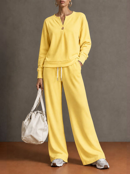 Chic Sky Blue Lounge Top & Wide-Leg Pants Set