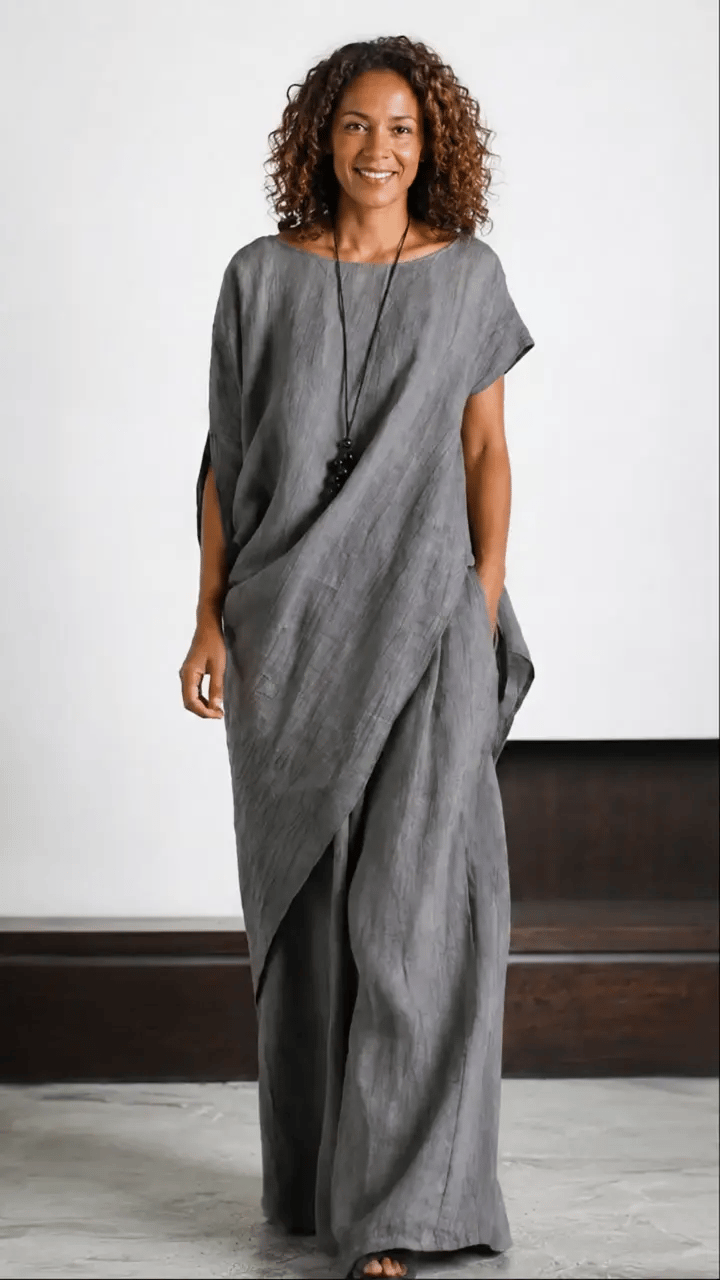 Effortless Elegance Cotton Linen Set – Relaxed Draped Top & Flowing Wide-leg Pants