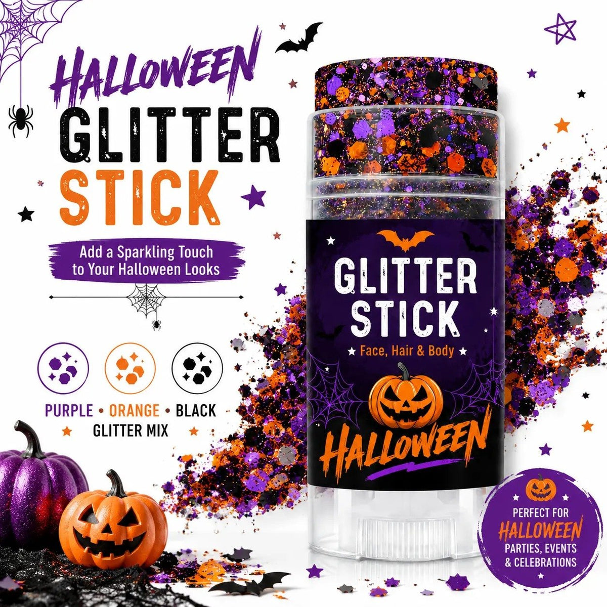 🔥1 kaufen, 1 gratis erhalten🎃Halloween Glitzer-Stick für Gesicht, Haar & Körper, glitzerndes Make-up-Accessoire