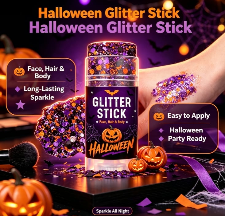 🔥1 kaufen, 1 gratis erhalten🎃Halloween Glitzer-Stick für Gesicht, Haar & Körper, glitzerndes Make-up-Accessoire